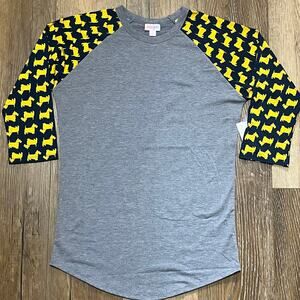 NWT LulaRoe Scottie Dog 3/4 Sleeve Randy Top Baseball Style Small Gray Scotty